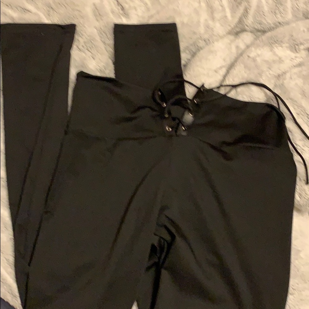 Tie up high waisted black leggings